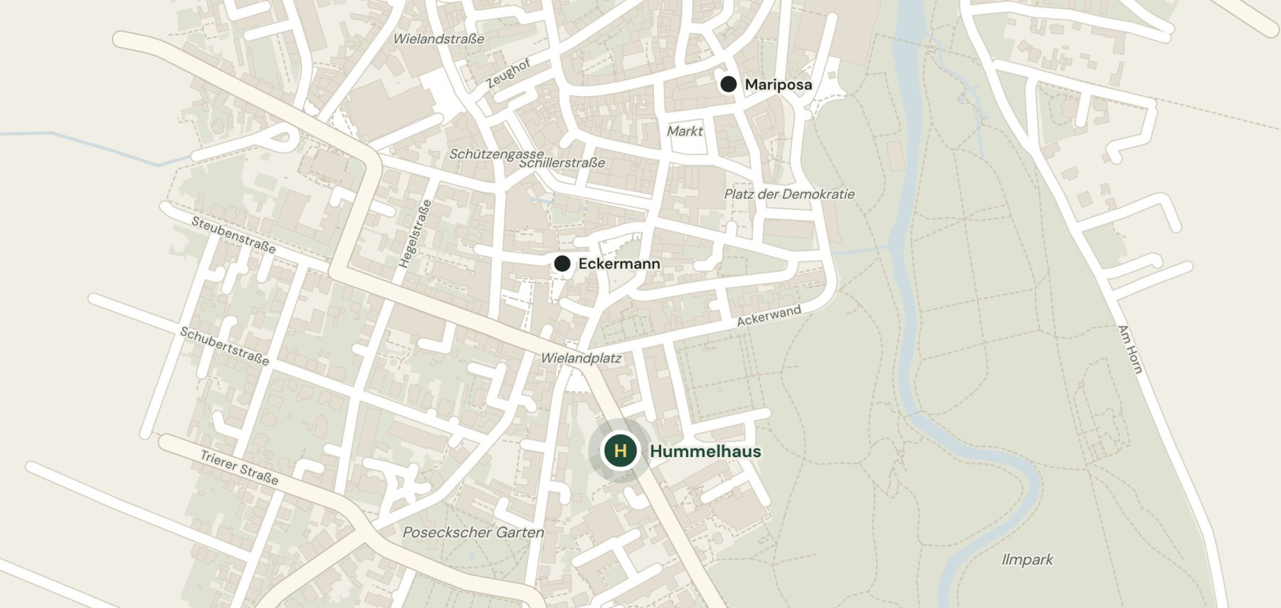 Location map: Hummelhaus Weimar in Weimar's old town, together with the host's two other houses